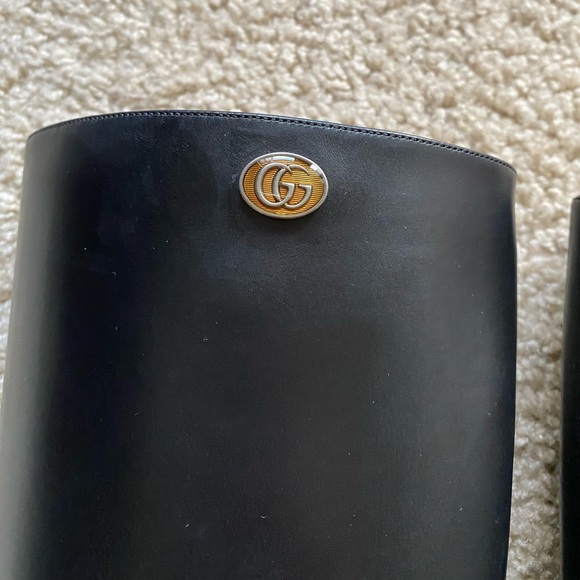 Gucci Black Marmont Leather Elite Calf Knee High Boots Sz 36.5 - Picture 4 of 16